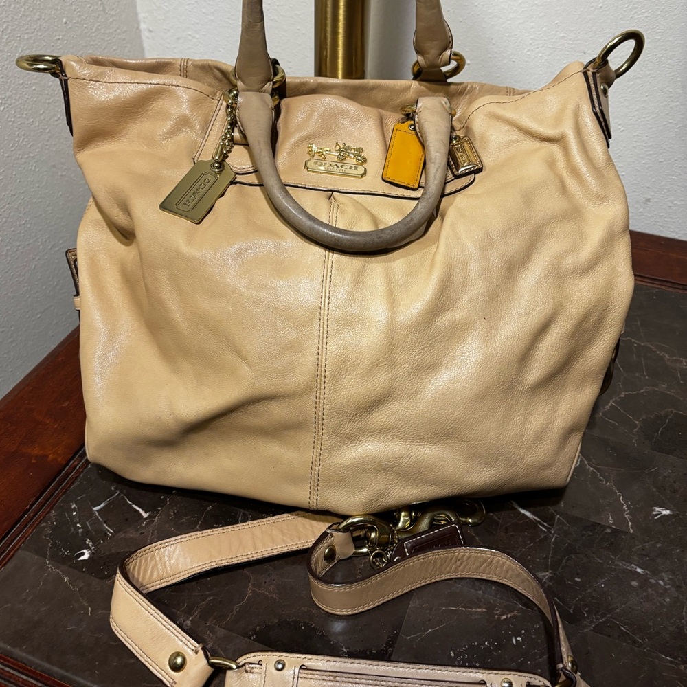 Coach Beige Leather Tote Bag